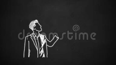 在黑板上用白色粉笔画语言气泡符号的手绘线条艺术